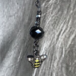 Black Faceted Bead Earrings with Drop Dangling Bee Pendant for pierced ears